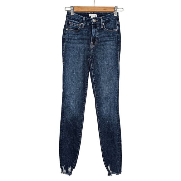 Good American Good Legs Skinny Jeans Dark Wash Distressed Chewed Hem Size 00/24 - Picture 3 of 15